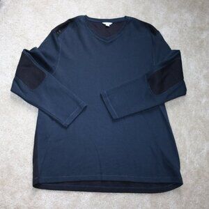 Calvin Klein Dark Blue V-Neck Sweater with Black Accents